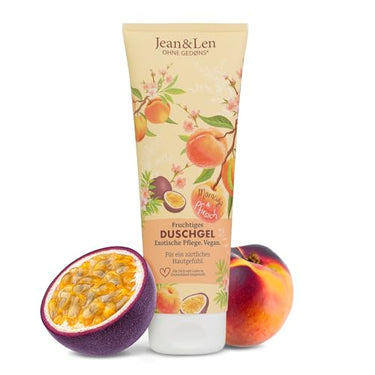 Jean & Len Fruchtiges Duschgel Pfirsich & Maracuja, sanftes Reinigungserlebnis, für ein spürbar weiches Hautgefühl, exotisches Dufterlebnis, ohne Mikroplastik & Mineralöl, veganes Duschgel, 250 ml im Sale